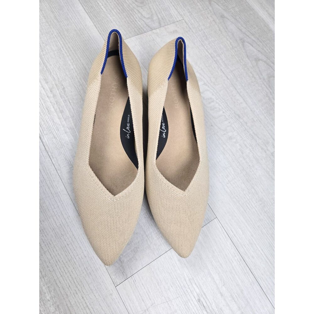 Rothy's Womens 8.5 Tan Beige In Love Pointed Toe Low Block Heel Tortoise Sole